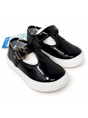 Stride Rite Gia Girls Toddler 7M Black Patent Mary Jane Shoes Flower Buckle